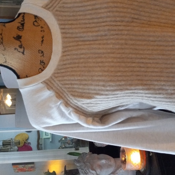 J. Crew Camel and Cream Wool Front Ribbed Pull On Sweatshirt - Picture 2 of 10